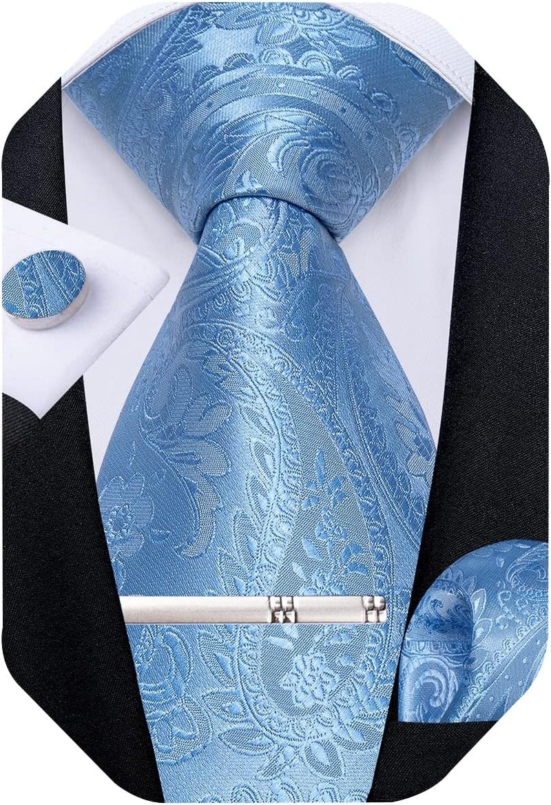 DiBanGu Paisley Ties for Men Silk Necktie and Pocket Square Cufflinks Tie Clip Set Woven Classic Mens Tie for Wedding Party - Image 1
